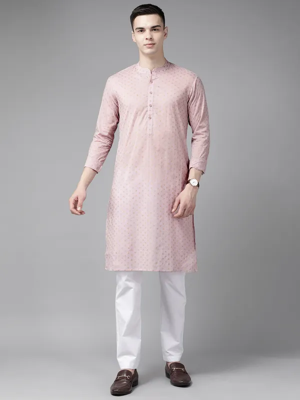 Men_Pink_&_Gold_Printed_Straight_Kurta_With_Pyjama