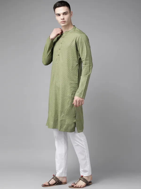 Men_Green_&_Gold_Stripe_Printed_Straight_Kurta_With_Pyjama