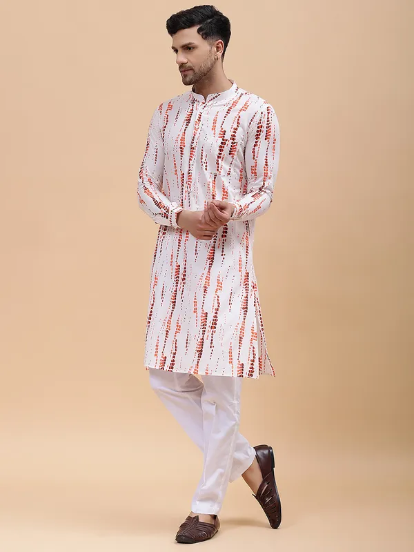 Men_White_&_Orange_Pure_Cotton_Printed_Staright_Kurta_With_Pajama