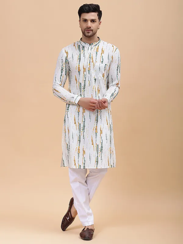 Men_White_&_Mustard_Pure_Cotton_Printed_Staright_Kurta_With_Pajama
