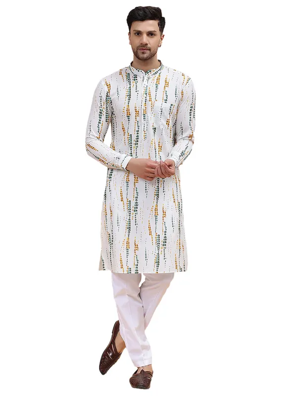 Men_White_&_Mustard_Pure_Cotton_Printed_Staright_Kurta