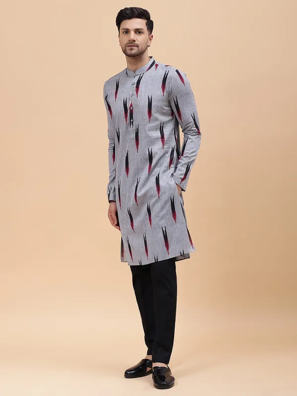 Men_Grey_&_Black_Pure_Cotton_Printed_Staright_Kurta_With_Pajama
