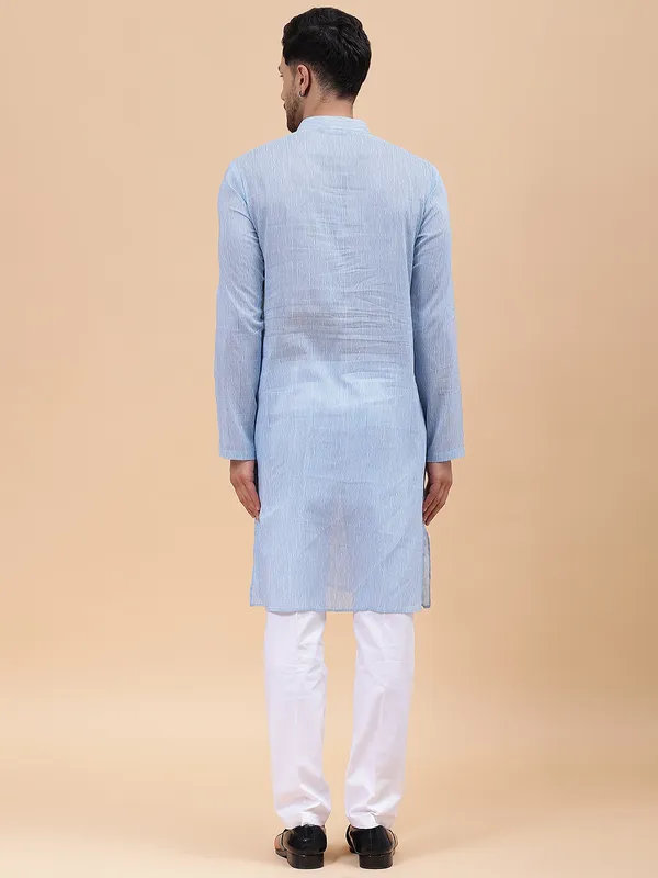 Men_Sky_Blue_&_White_Pure_Cotton_Embroidered_Staright_Kurta_With_Pajama