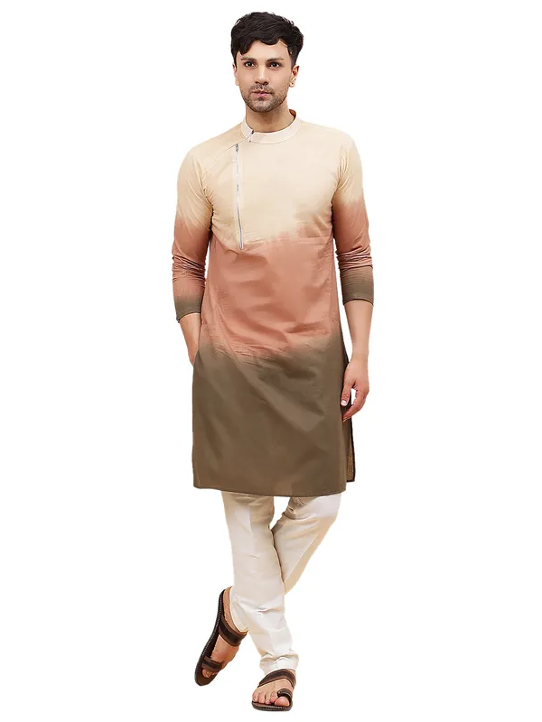 Men_Off_White_And_Brown_Ombre_Dyed_Pure_Cotton_Kurta
