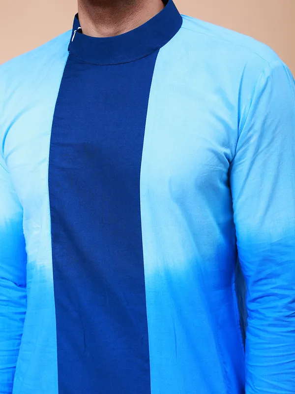 Men_White_And_Blue_Ombre_Dyed_Pure_Cotton_Kurta_With_White_Pajama