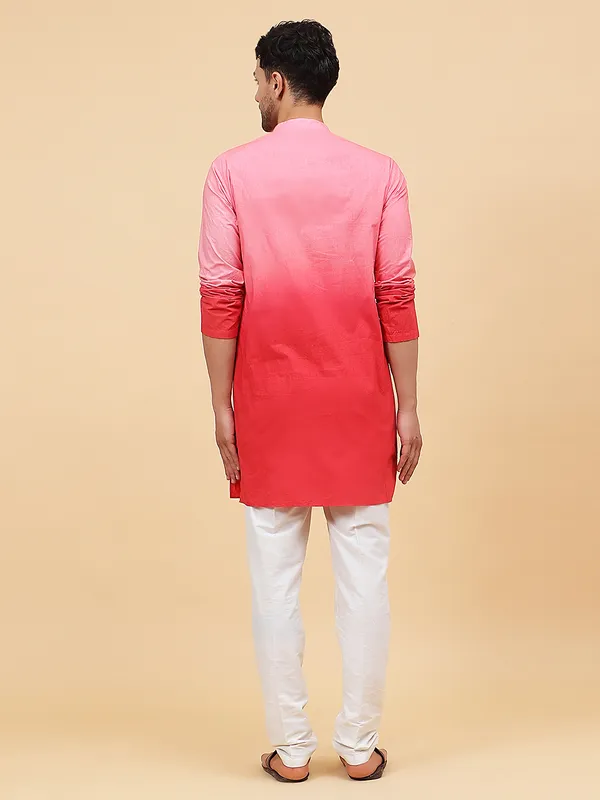 Men_Pink_And_Orange_Ombre_Dyed_Pure_Cotton_Kurta_With_White_Pajama