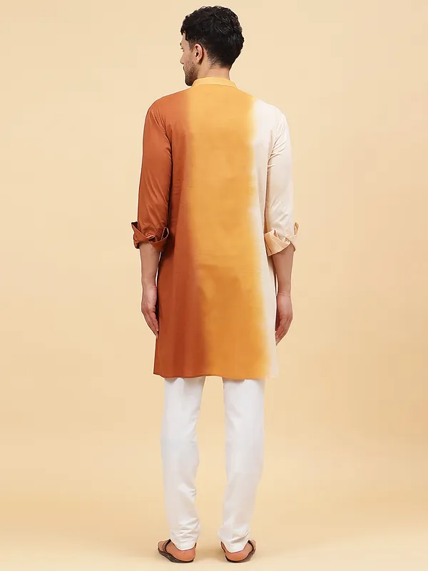 Men_White_And_Brown_Ombre_Dyed_Pure_Cotton_Kurta_With_White_Pajama