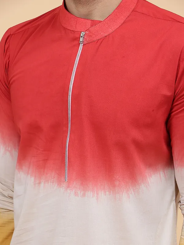 Men_Orange_White_And_Mustard_Ombre_Dyed_Pure_Cotton_Kurta_With_White_Pajama