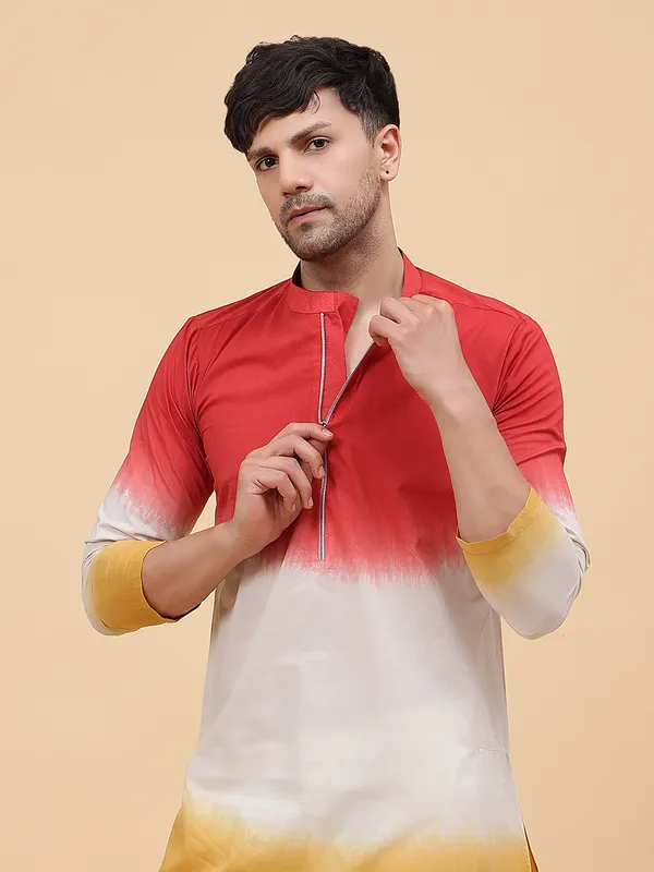 Men_Orange_White_And_Mustard_Ombre_Dyed_Pure_Cotton_Kurta_With_White_Pajama