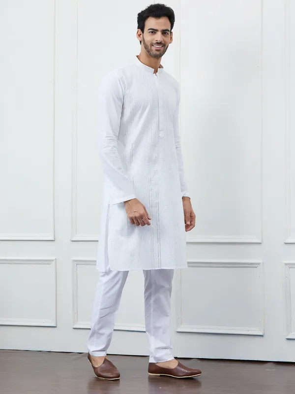 Men_White_Cotton_Silver_Thread_Work_&_Sequines_Kurta_With_Pyjama