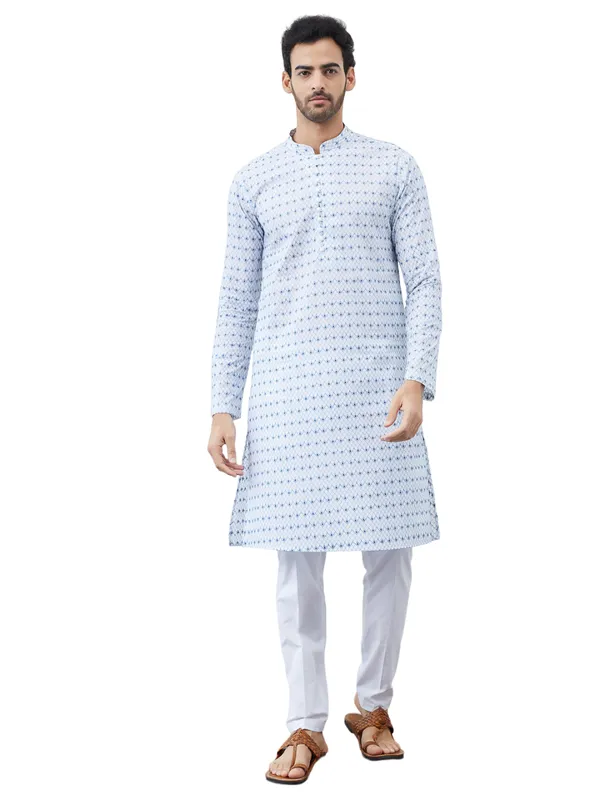 Men_White_And_Blue_Chikankari_Embroidered_Cotton_Kurta_Set