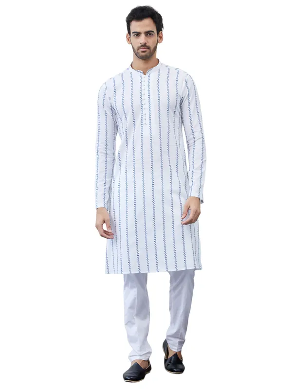 Men_White_And_Blue_Chikankari_Embroidered_Cotton_Kurta_Set