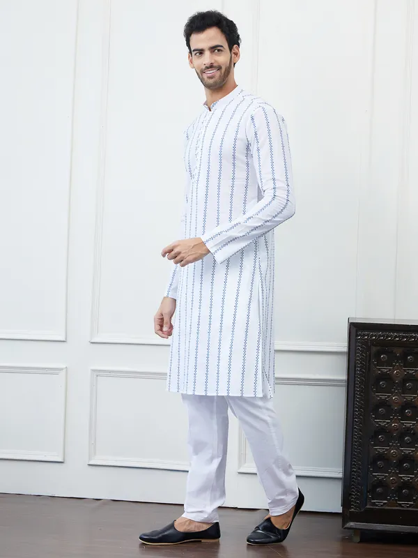 Men_White_And_Blue_Chikankari_Embroidered_Cotton_Kurta_Set