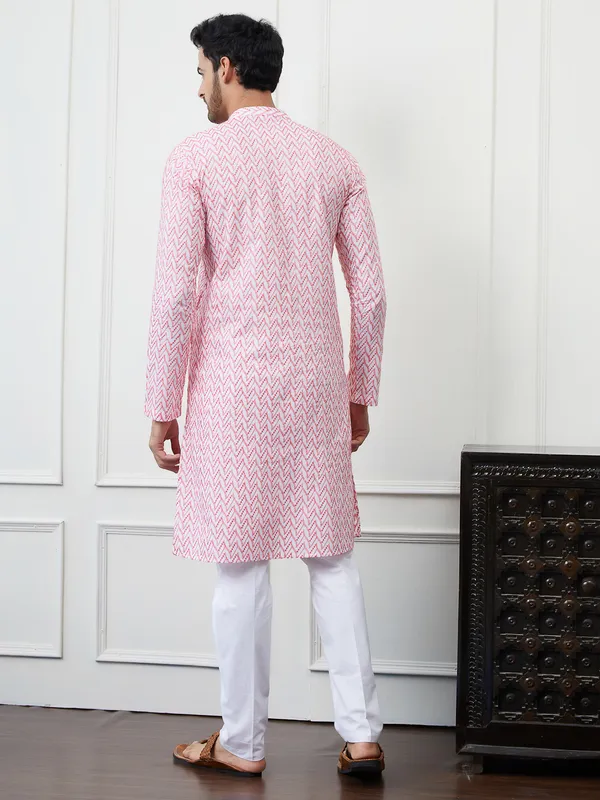 Men_Orange_And_White_Chikankari_Embroidered_Cotton_Kurta_Set