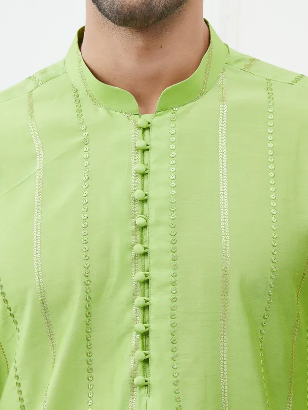 Men_Green_Sequines_Cotton_Kurta_Set