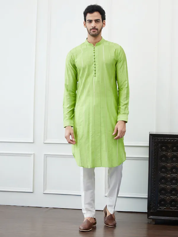 Men_Green_Sequines_Cotton_Kurta_Set