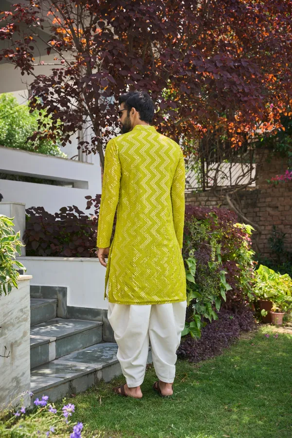 Lime_Green_Sequins_Woven_Designs_Kurta_With_Patiala_Salwar