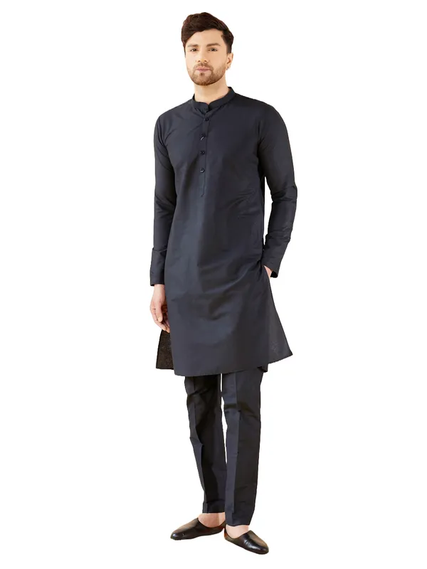 Black_Cotton_Solid_Straight_Kurta_with_Matching_Pyjama