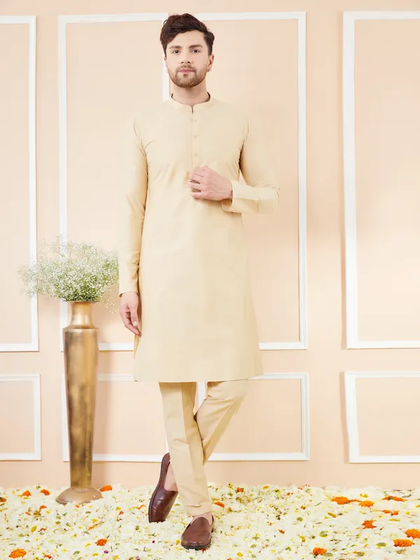 Cream_Cotton_Solid_Straight_Kurta_With_Matching_Pyjama