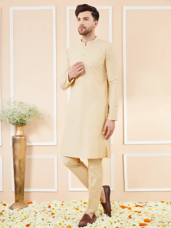 Cream_Cotton_Solid_Straight_Kurta_With_Matching_Pyjama