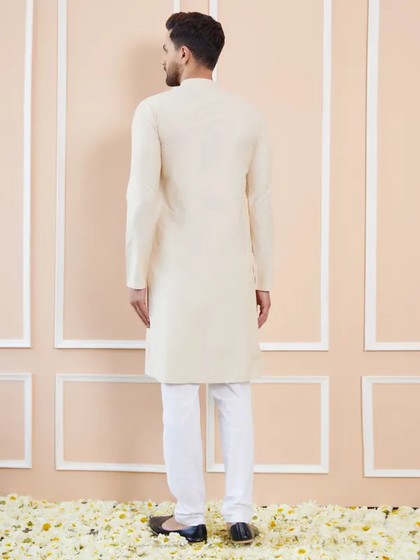 Men_Cream_Cotton_Solid_Straight_Kurta_With_Pyjama