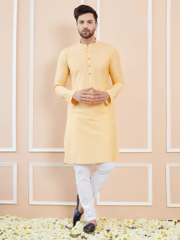 Beige_Cotton_Solid_Straight_Kurta_with_Pyjama