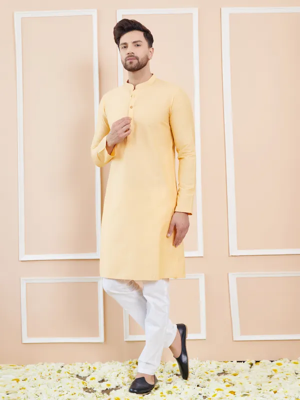 Beige_Cotton_Solid_Straight_Kurta_with_Pyjama
