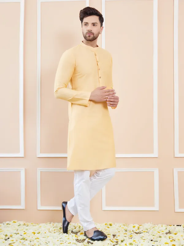 Beige_Cotton_Solid_Straight_Kurta_with_Pyjama