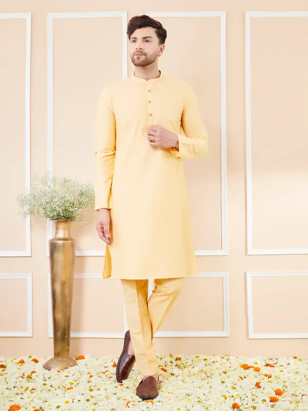 Beige_Cotton_Solid_Straight_Kurta_with_Matching_Pyjama