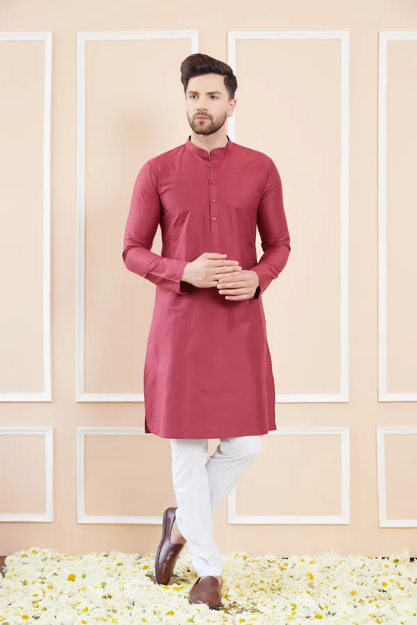 Maroon_Cotton_Solid_Straight_Kurta_with_Pyjama