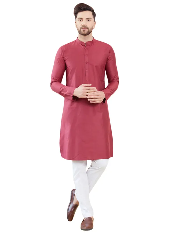 Maroon_Cotton_Solid_Straight_Kurta