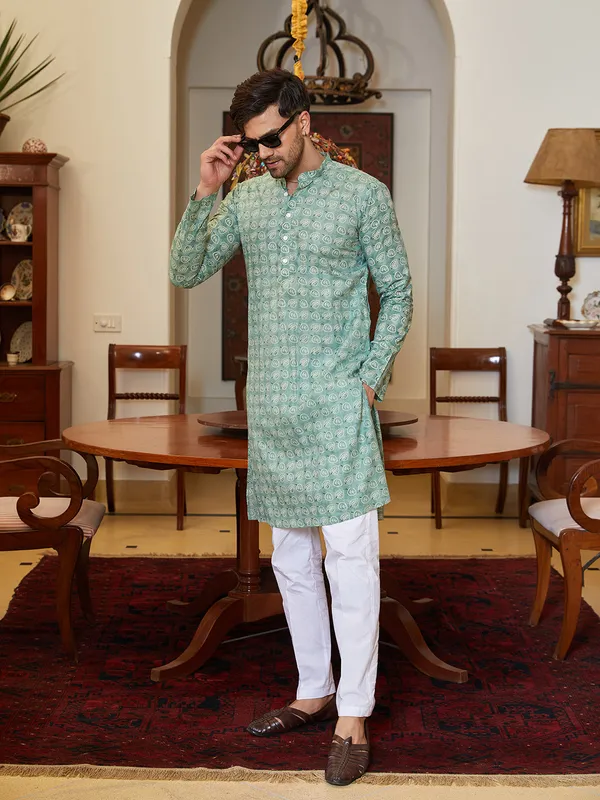 Leaf_Printed_Pure_Cotton_Straight_Kurta_with_Pyjama