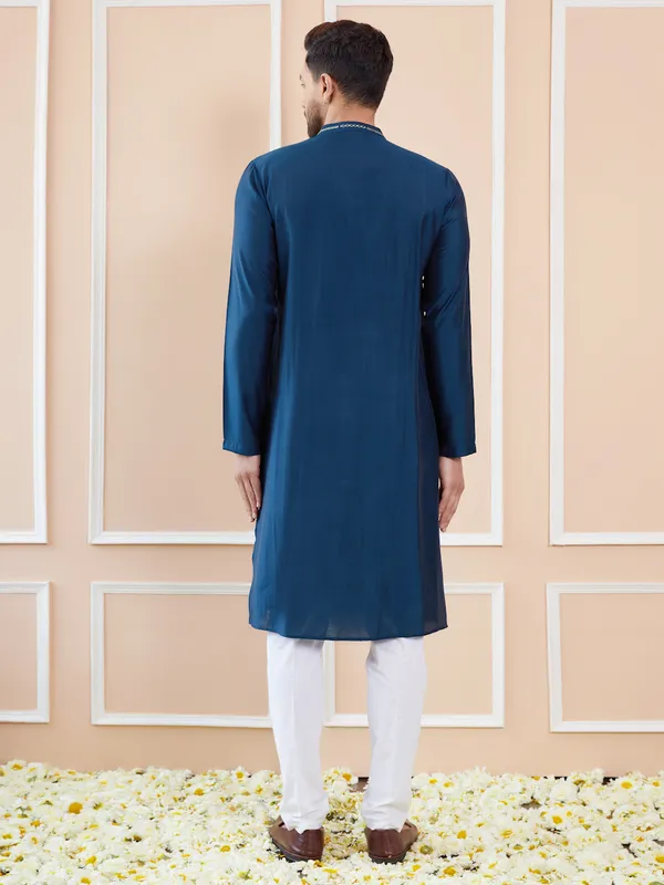 Men_Blue_and_Gold_Sequins_Embroidered_Chanderi_Silk_Straight_Kurta_With_Pyjama
