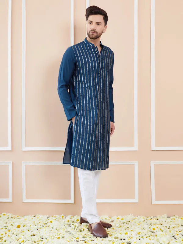 Men_Teal_and_Gold_Sequins_Embroidered_Chanderi_Silk_Straight_Kurta