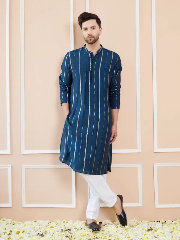 Blue_and_Gold_Sequins_Embroidered_Chanderi_Silk_Straight_Kurta