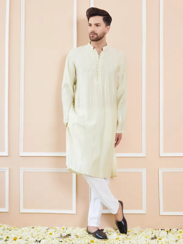 Cream_and_Gold_Sequins_Embroidered_Chanderi_Silk_Straight_Kurta_With_Pyjama