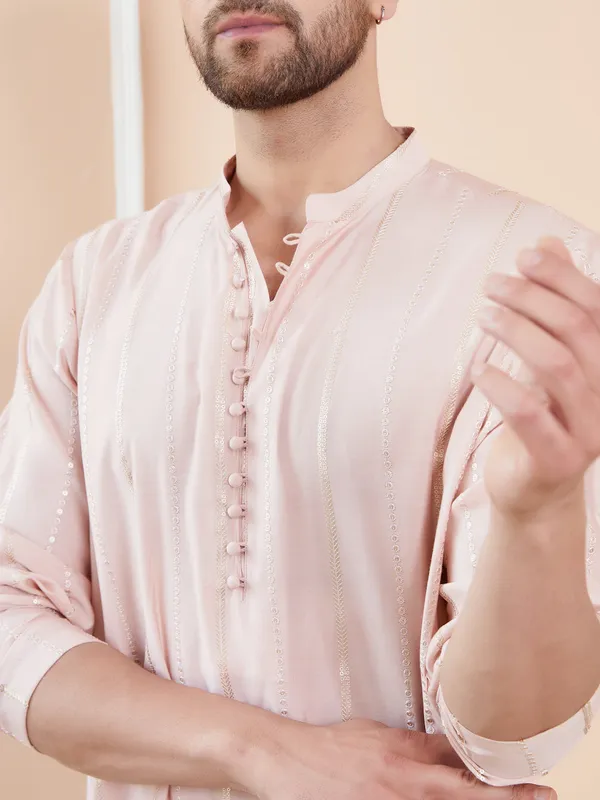 Men_Pink_and_Gold_Sequins_Embroidered_Chanderi_Silk_Straight_Kurta_With_Pyjama