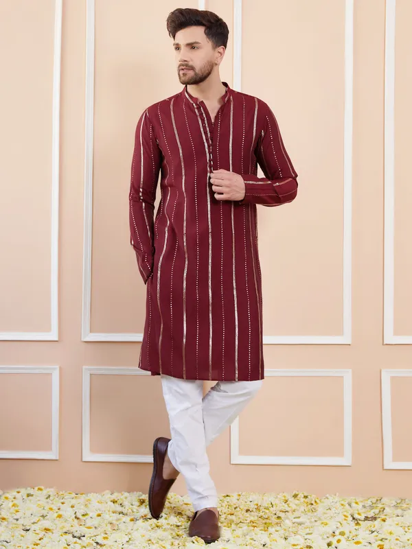 Men_Maroon_and_Gold_Sequins_Embroidered_Chanderi_Silk_Straight_Kurta
