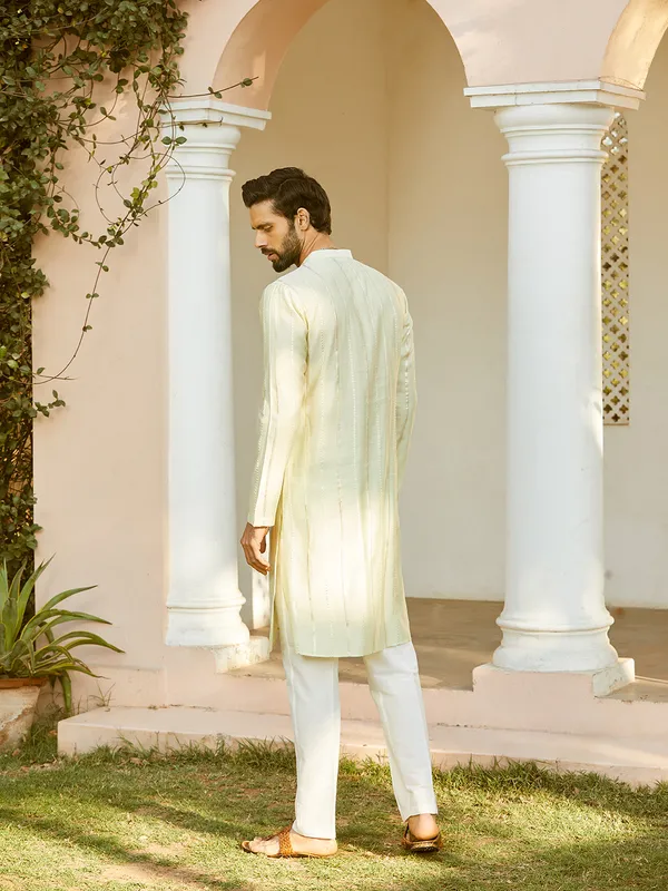 Men_Off_White_And_Gold_Chanderi_Silk_Sequins_Kurta_With_Pyjama
