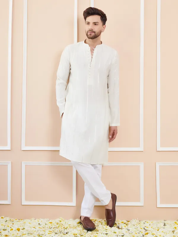 Off_White_and_Gold_Sequins_Embroidered_Chanderi_Silk_Straight_Kurta_With_Pyjama