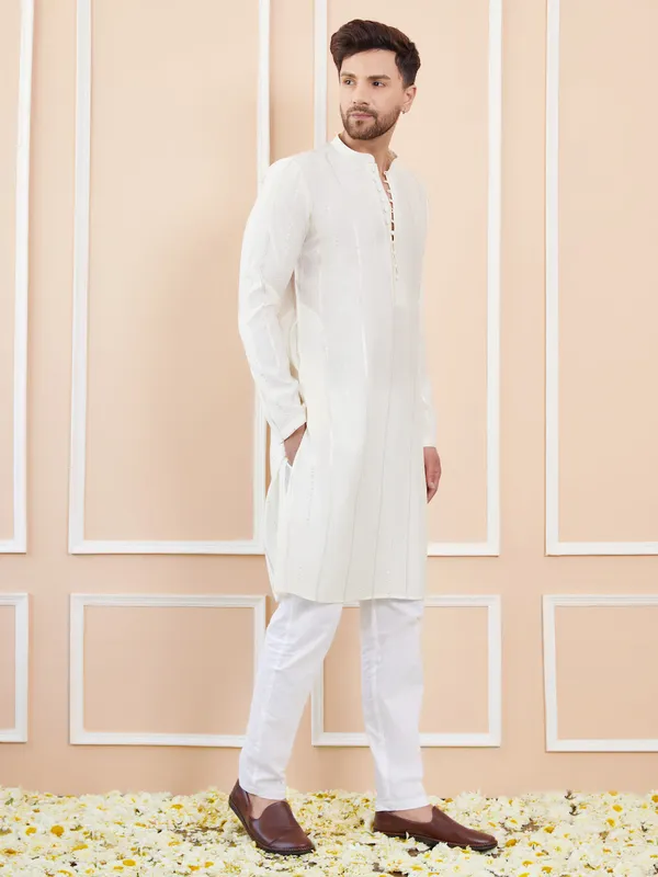 Off_White_and_Gold_Sequins_Embroidered_Chanderi_Silk_Straight_Kurta_With_Pyjama