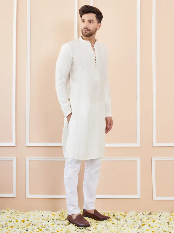 Off_White_and_Gold_Sequins_Embroidered_Chanderi_Silk_Straight_Kurta_With_Pyjama