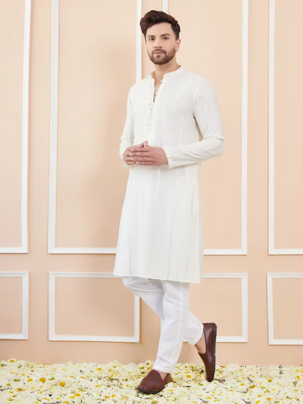 Off_White_and_Gold_Sequins_Embroidered_Chanderi_Silk_Straight_Kurta_With_Pyjama