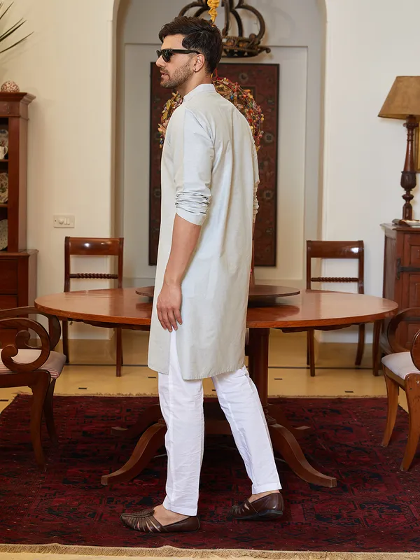 Men_Grey_Cotton_Silk_Pintex_Yock_Design_Kurta_With_Pyjama