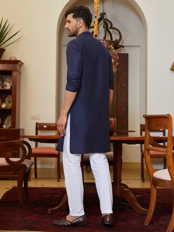 Men_Navy_Blue_Cotton_Silk_Pintex_Yock_Design_Kurta_With_Pyjama