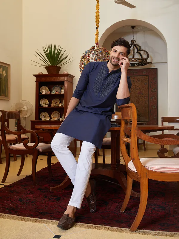 Men_Navy_Blue_Cotton_Silk_Pintex_Yock_Design_Kurta_With_Pyjama