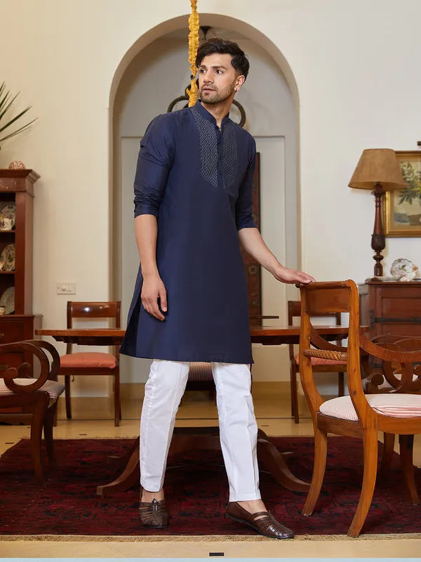 Men_Navy_Blue_Cotton_Silk_Pintex_Yock_Design_Kurta_With_Pyjama