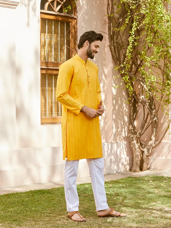 Men_Mustard_Cotton_Silk_Pintex_Design_Thread_Work_Kurta_With_Pyjama
