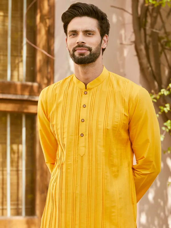 Men_Mustard_Cotton_Silk_Pintex_Design_Thread_Work_Kurta_With_Pyjama