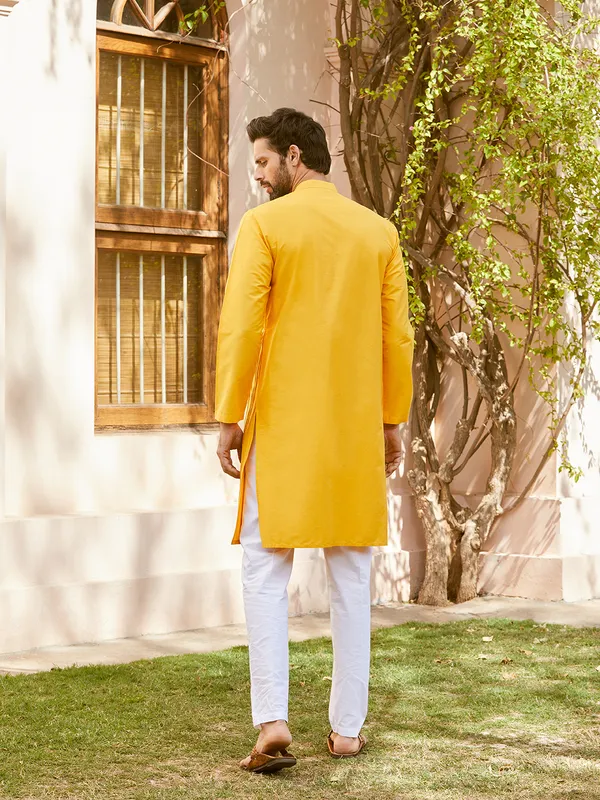 Men_Mustard_Cotton_Silk_Pintex_Design_Thread_Work_Kurta_With_Pyjama